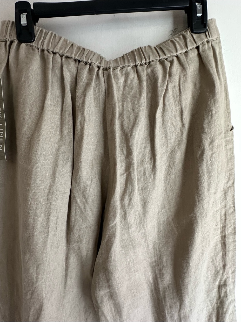 Peck & Peck 100% Linen Pants Women's Medium Beige Pull On Elastic Waist Pockets - Picture 4 of 7